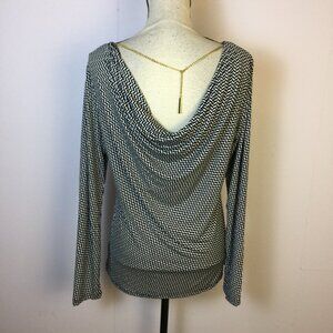 New! Michael Kors Blouse Top L Womans Black Geo Cowl Back w/ Chain Stretch